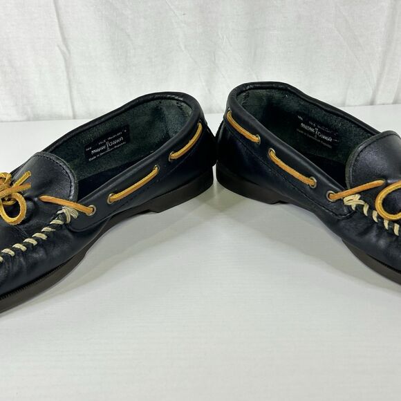 Minnetonka Moccasin Camp Moc Loafer Slipper Black Leather Men\'s 10.5